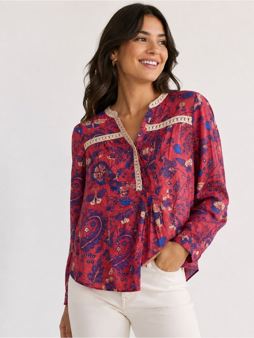 Maeve Anthropologie Women’s Size 0 Abella Floral Butterfly Peasant Blouse